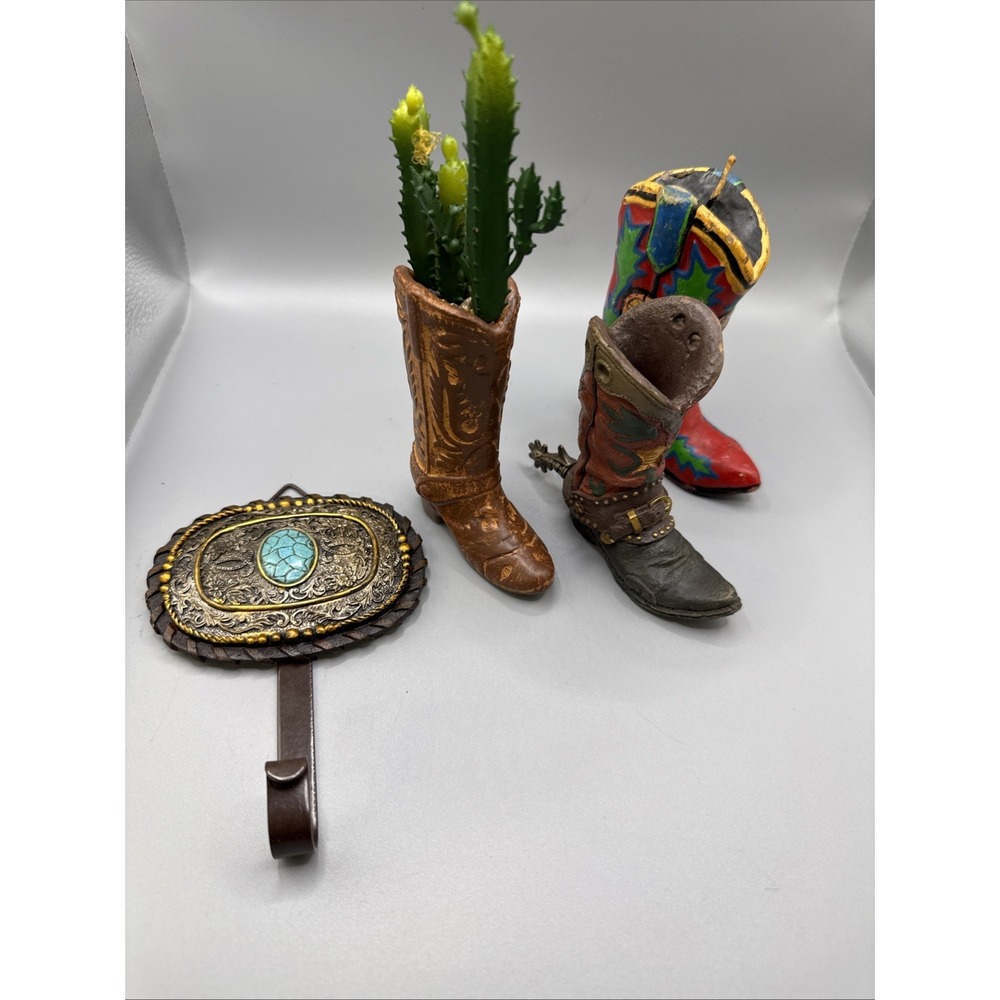 Lot-4 Western Decor Candle Boots Buckle Hat Hook